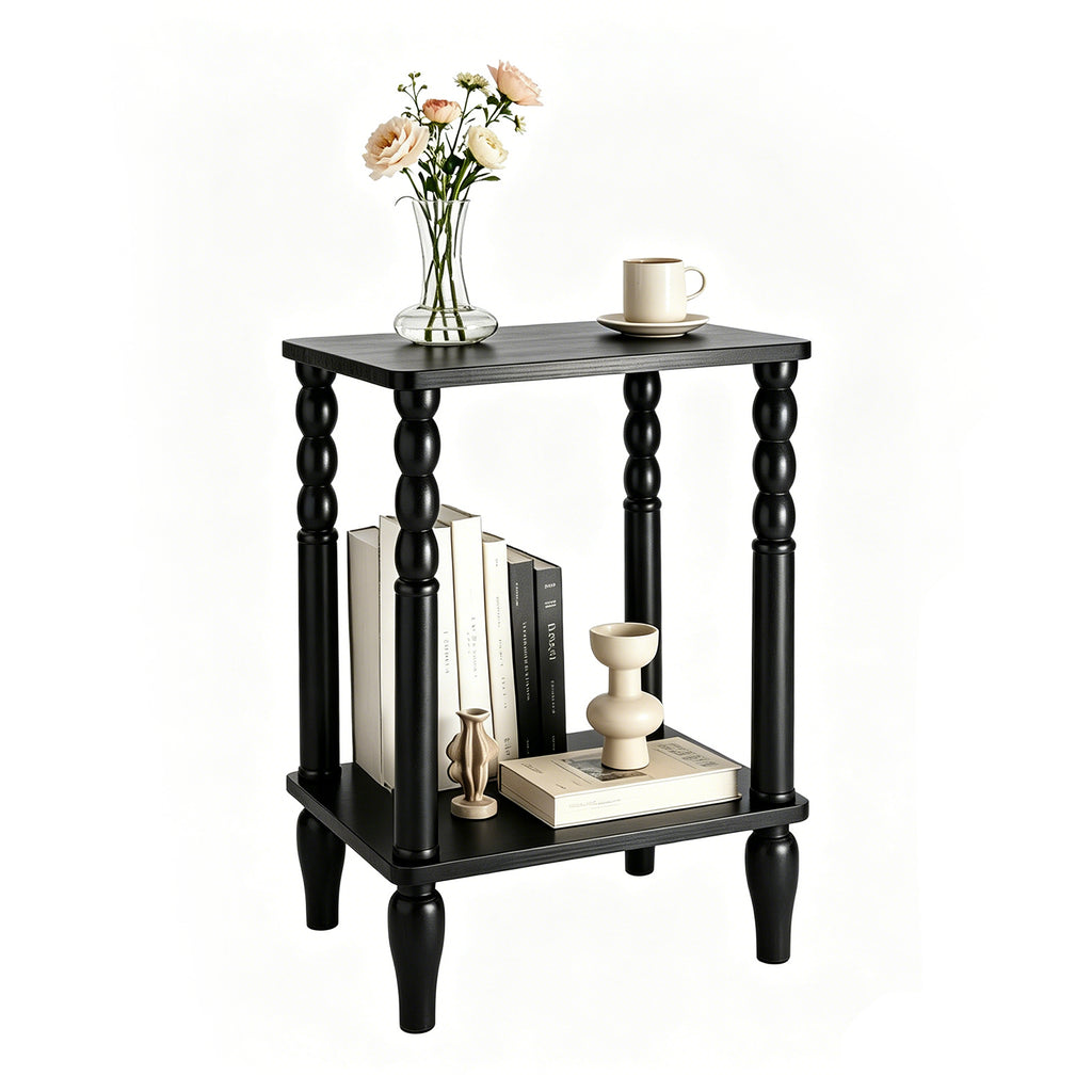 Black Turned-Leg Two-Tier Side Table
