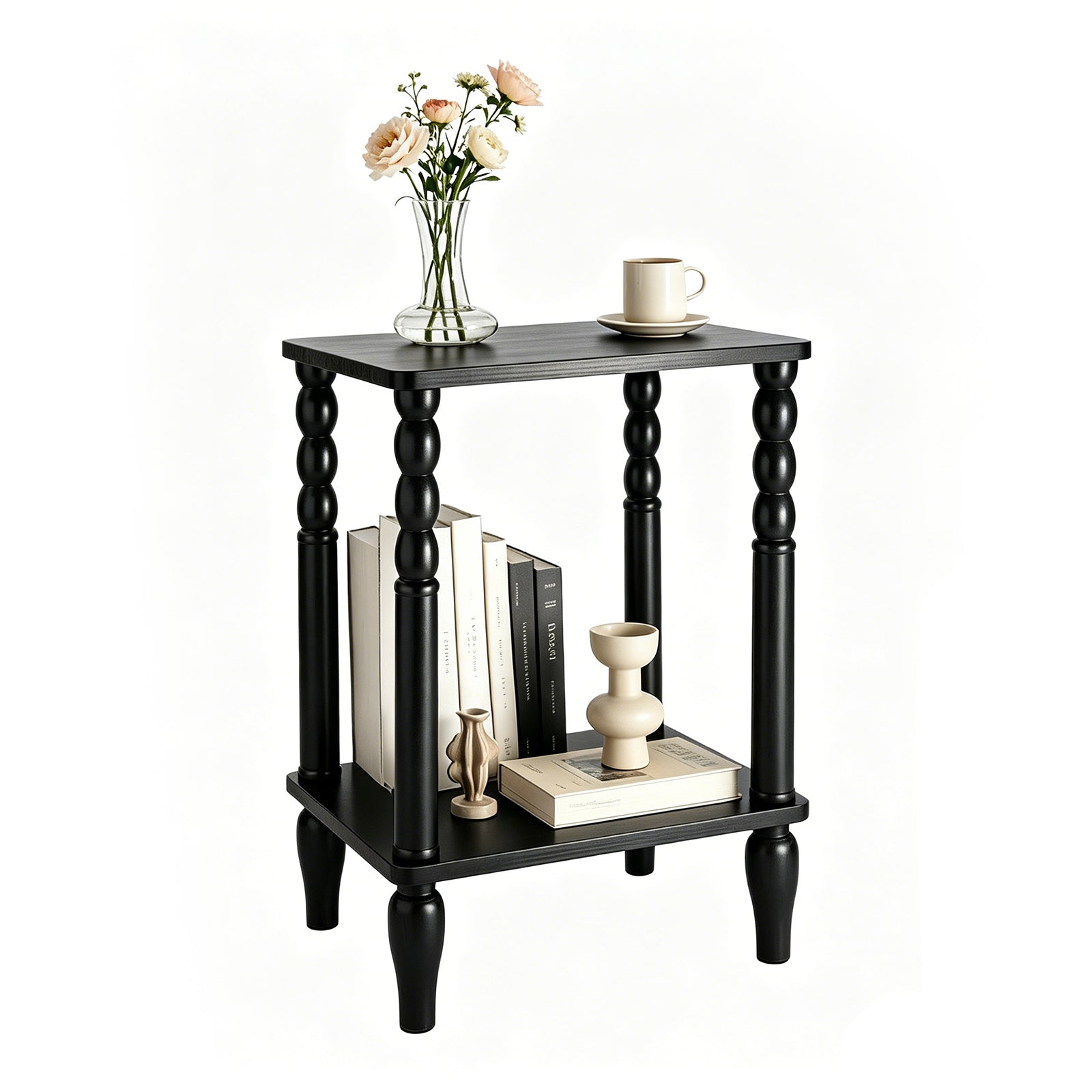 Black Turned-Leg Two-Tier Side Table