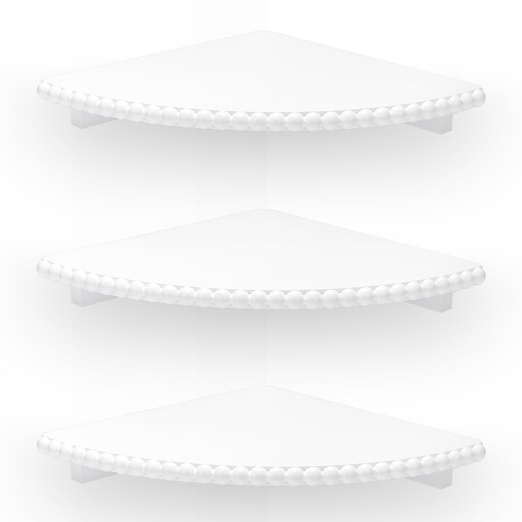 Beaded Corner Wall Shelves, Boho White Floating Shelf, Set of 3
