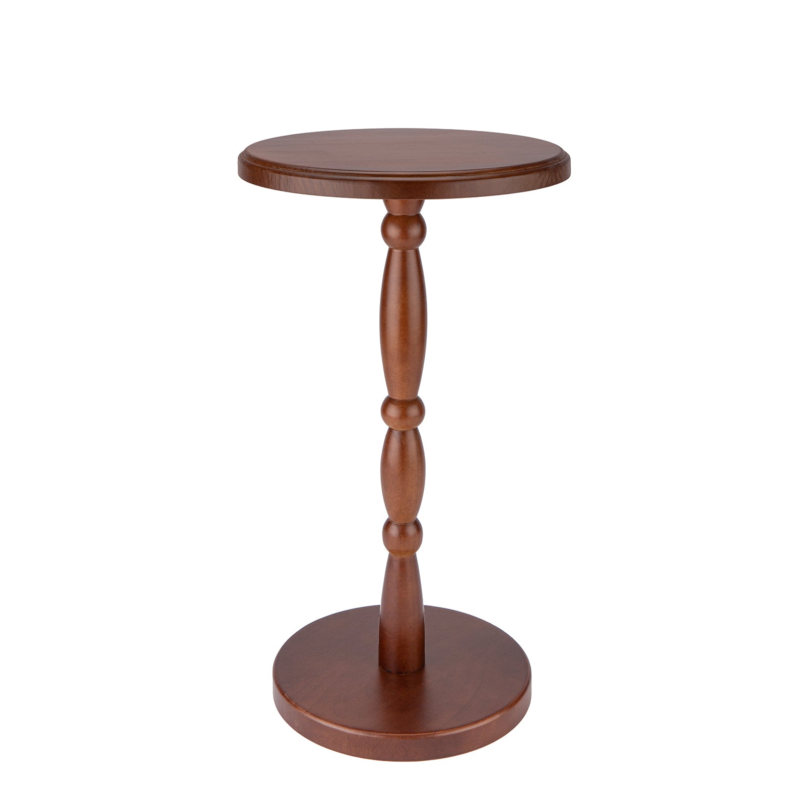 Walnut Brown Solid Wood Pedestal Drink Table