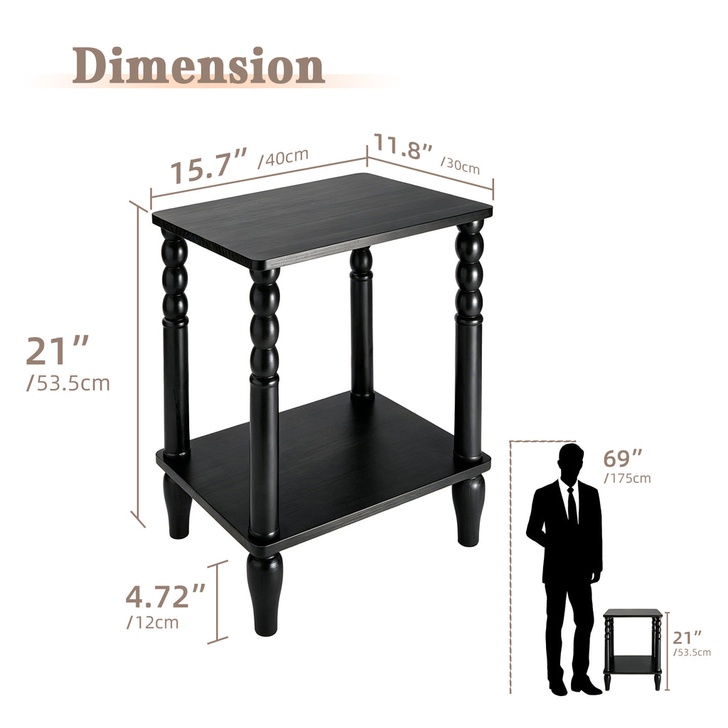 Black Turned-Leg Two-Tier Side Table
