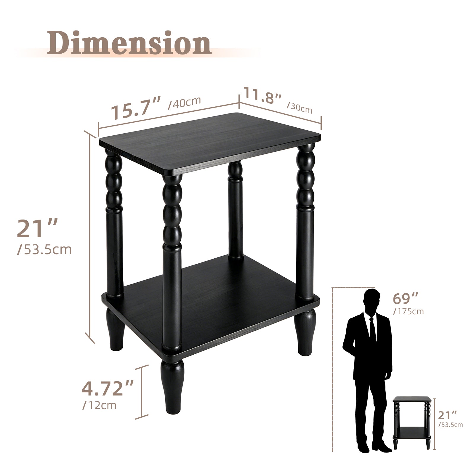 Black Turned-Leg Two-Tier Side Table