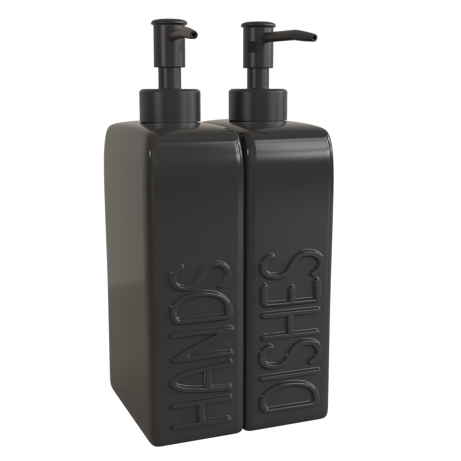 Ceramic Soap Dispenser Set Black Modern Embossed Bottles
