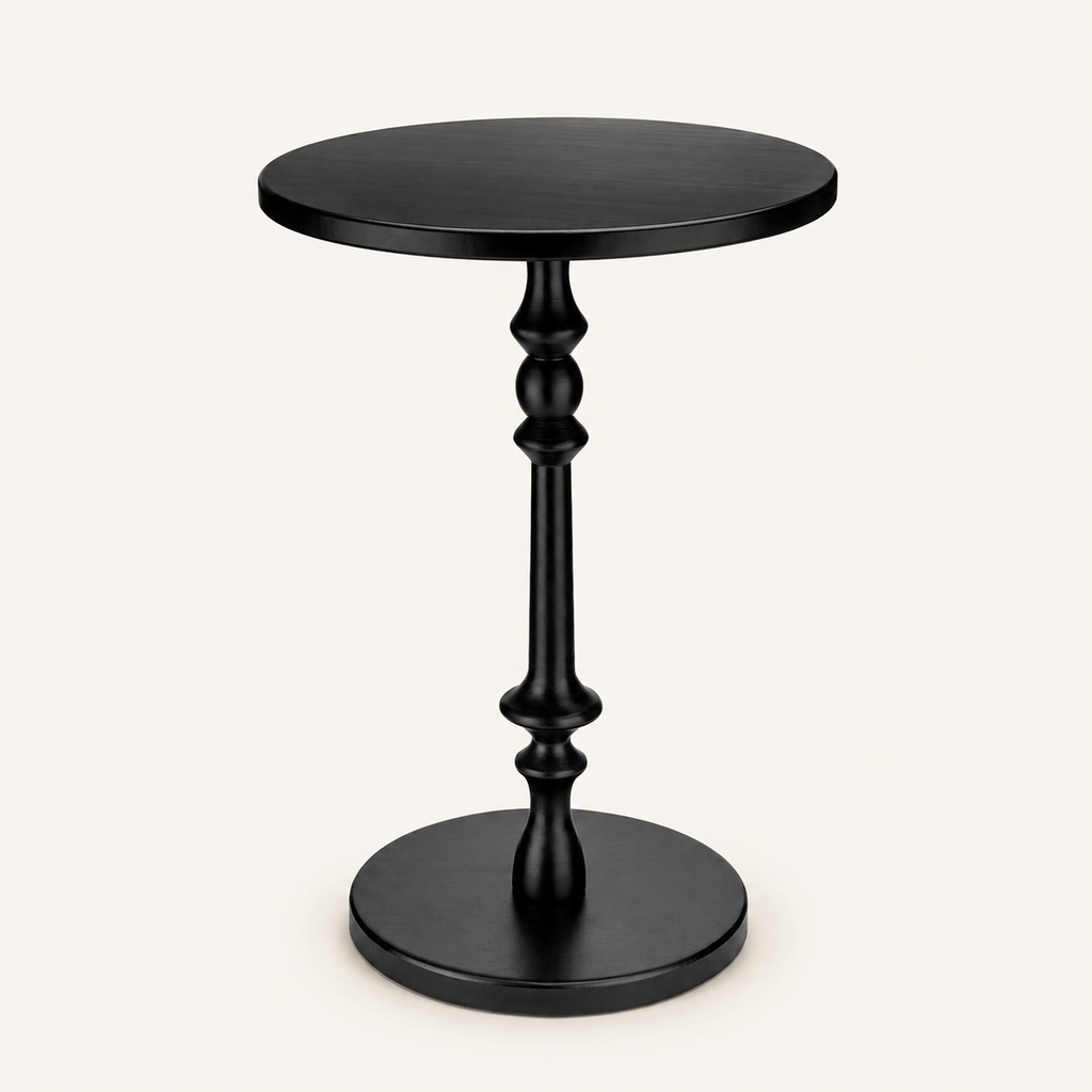 Black Turned Pedestal Accent Side Table