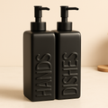 Ceramic Soap Dispenser Set Black Modern Embossed Bottles