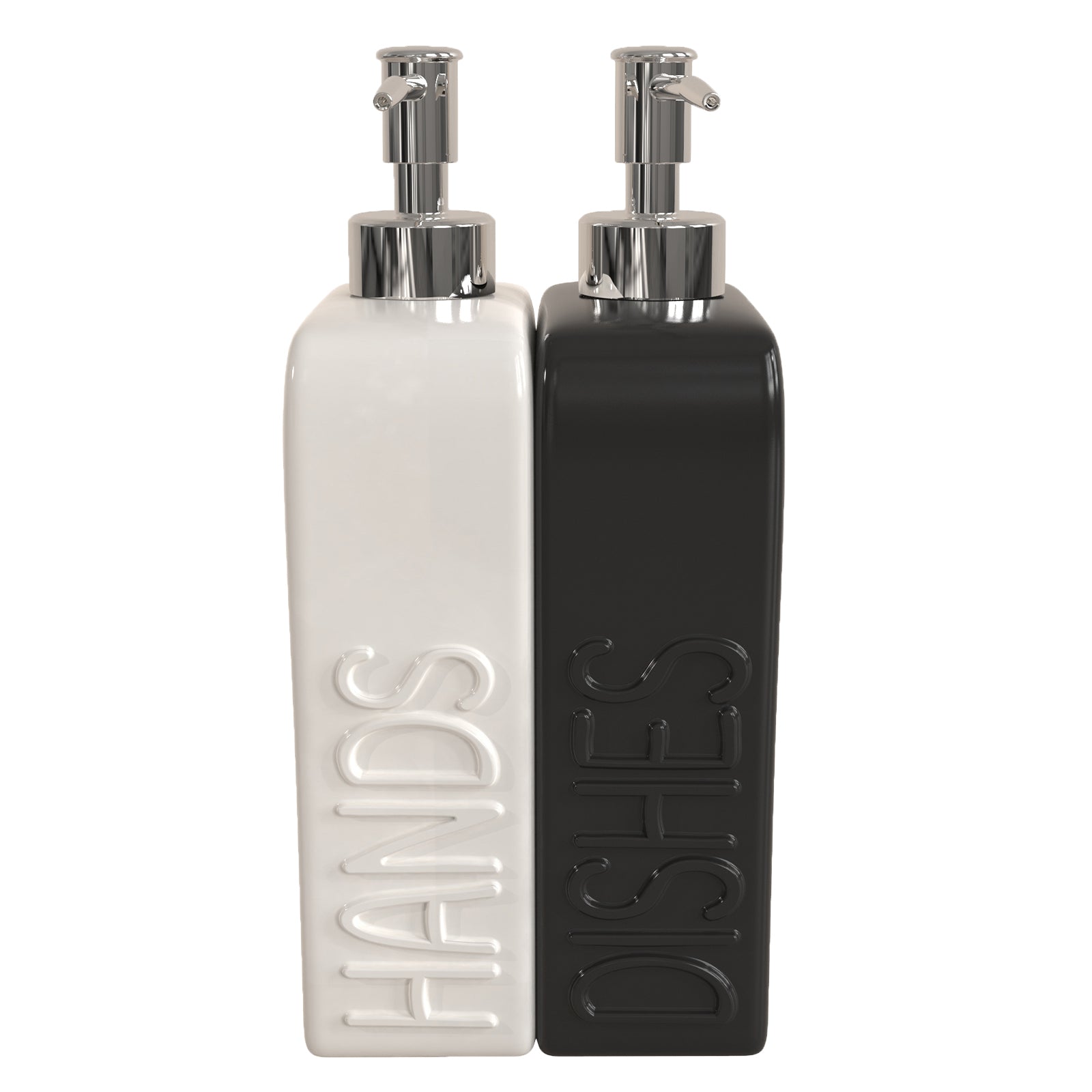 Ceramic Soap Dispenser Set Black and White Modern Embossed Bottles