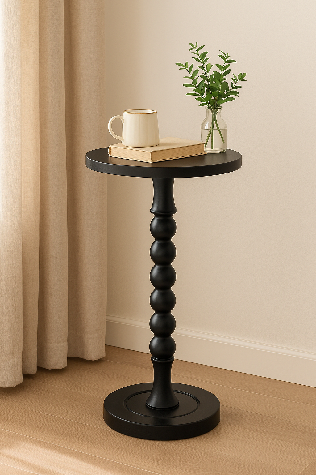 Solid oak wood black accent table