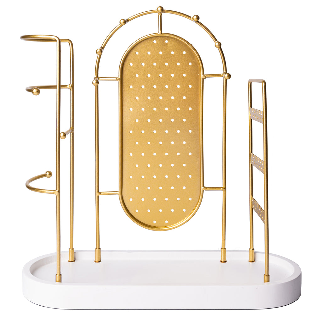 Gold Jewelry Organizer with Tray, Modern Multi-Tiered Necklace Earring Bracelet Stand