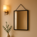 Small Black Iron Hanging Mirror Modern Wall Entry Mirror with Chain