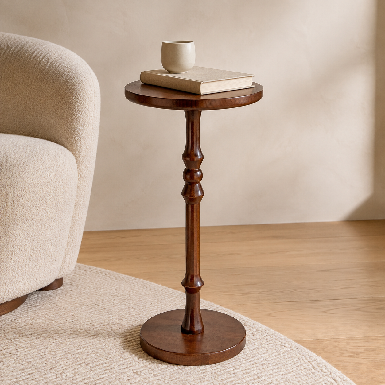 Walnut Brown Turned Pedestal Drink Table