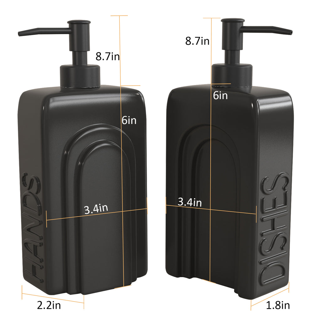 Ceramic Soap Dispenser Set Black Modern Embossed Bottles