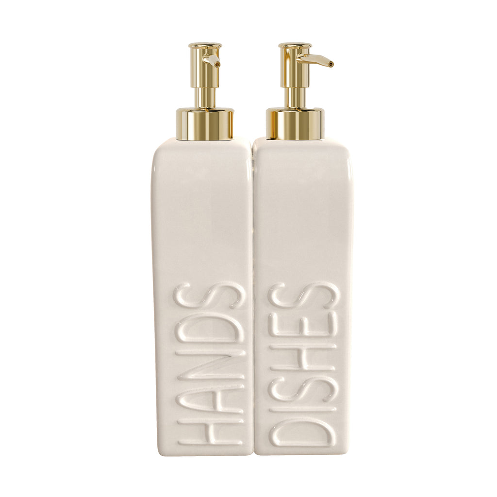Ceramic Soap Dispenser Set Ivory White
