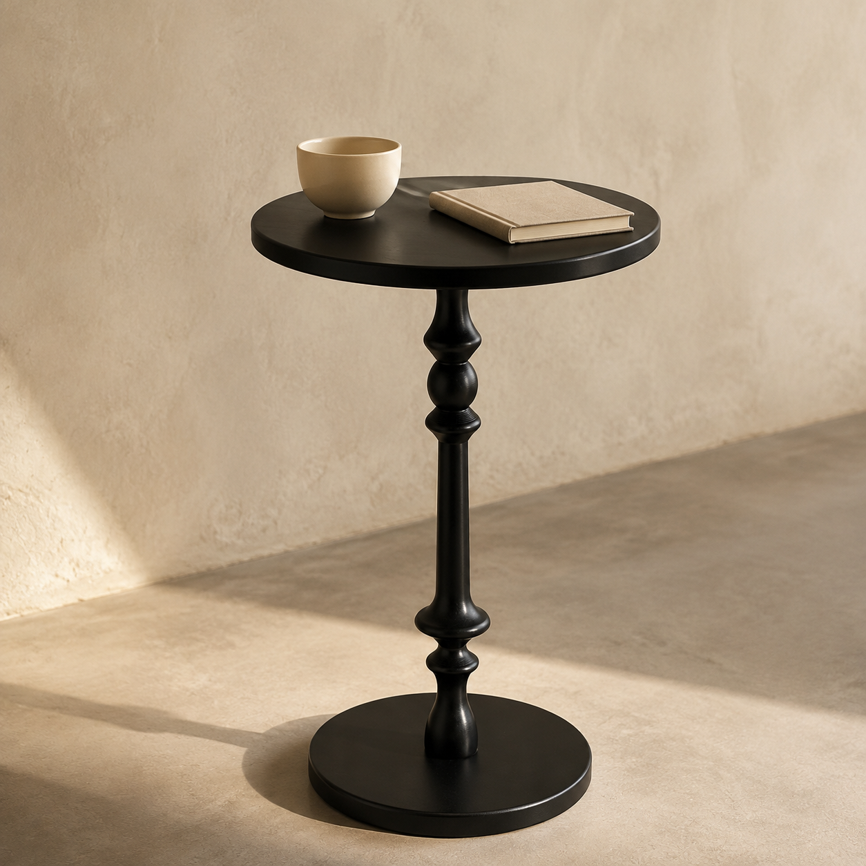 Black Turned Pedestal Accent Side Table