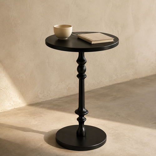 Black Turned Pedestal Accent Side Table