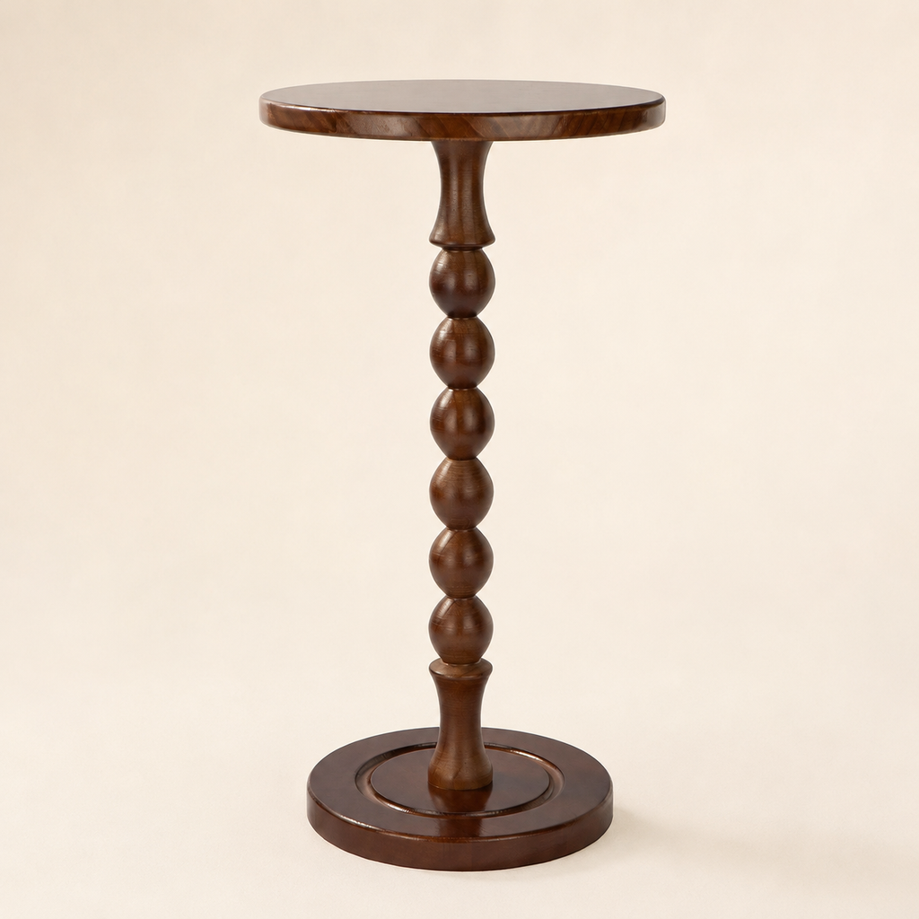 Walnut Brown Beaded Pedestal Drink Table