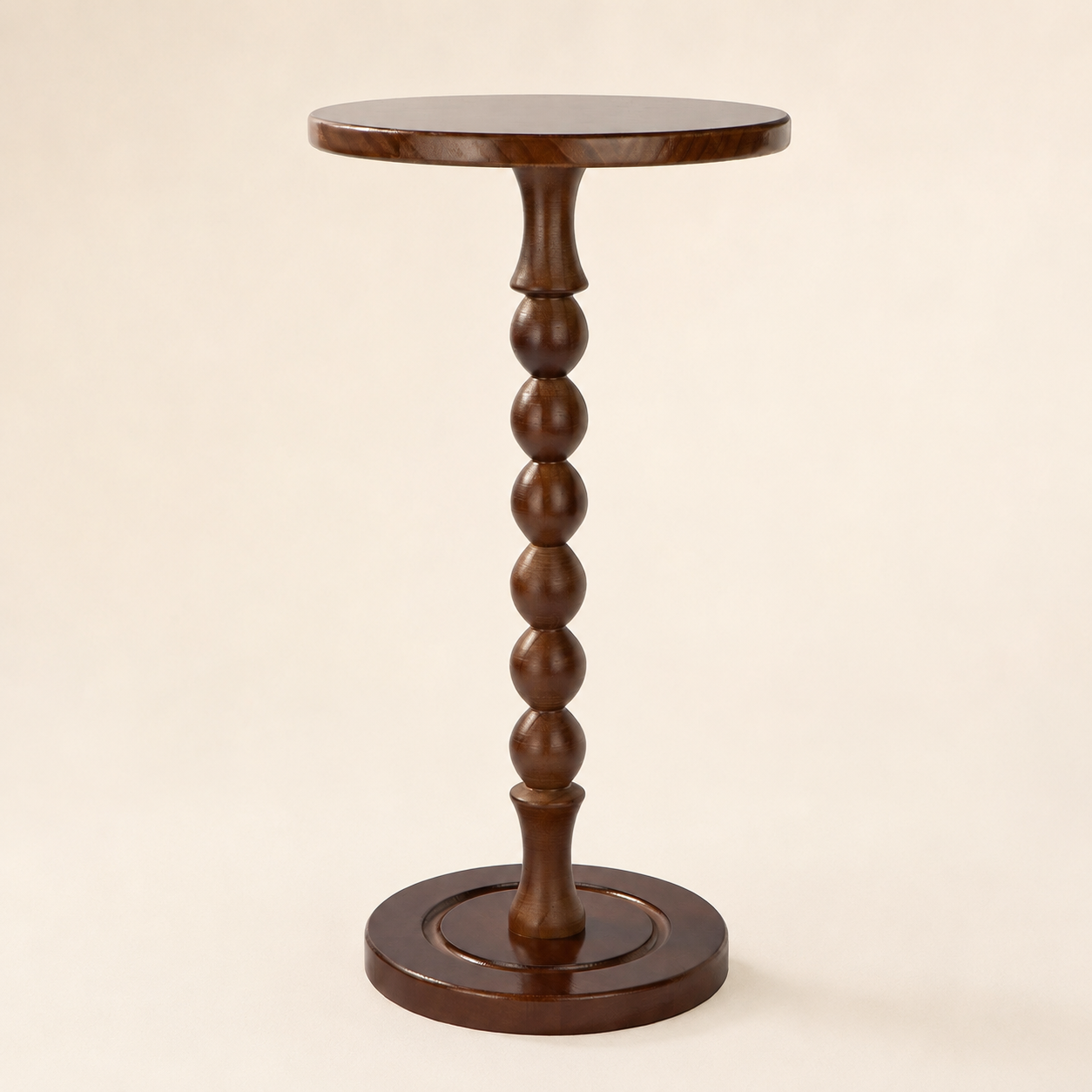 Walnut Brown Beaded Pedestal Drink Table