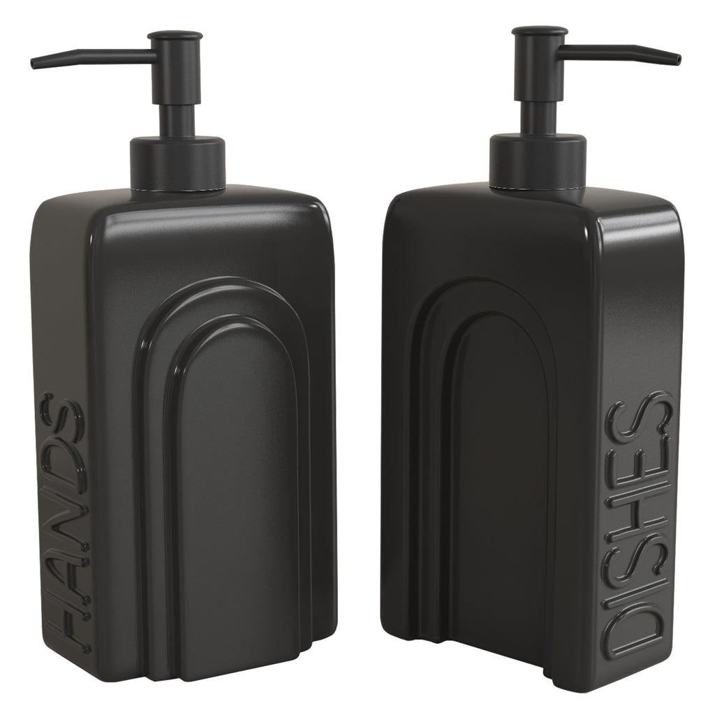 Ceramic Soap Dispenser Set Black Modern Embossed Bottles