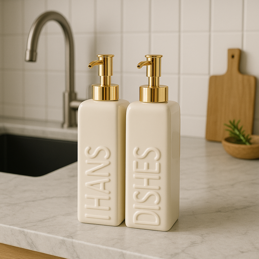 Ceramic Soap Dispenser Set Ivory White