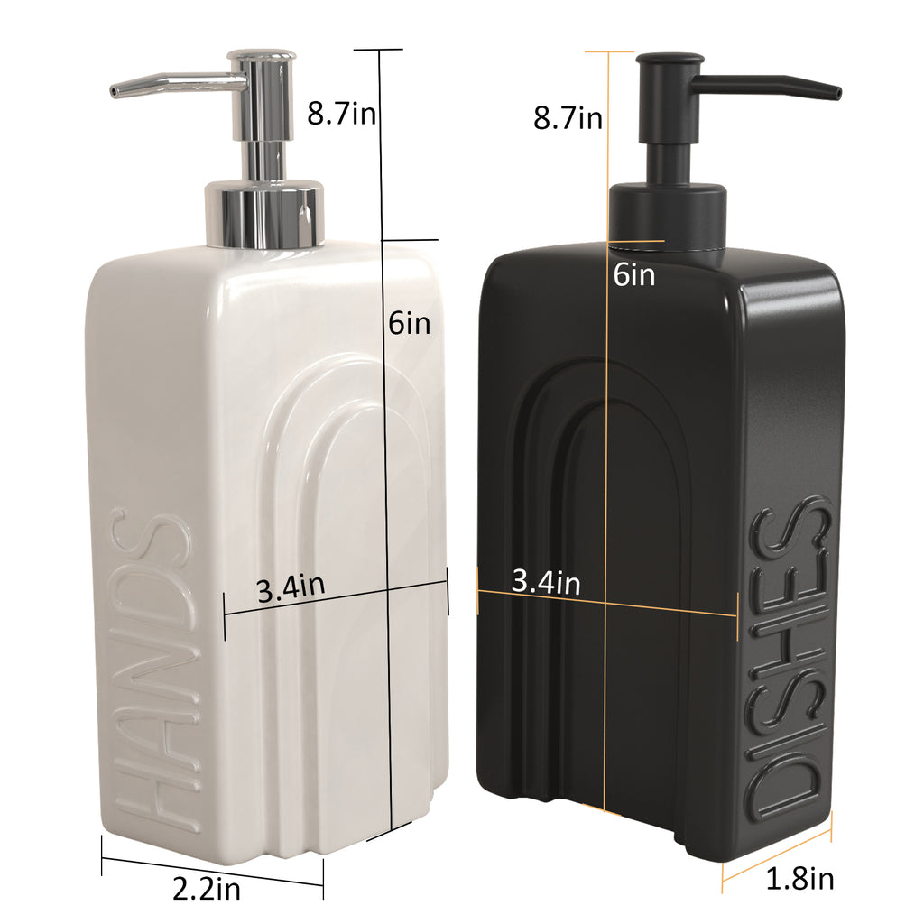 Ceramic Soap Dispenser Set Black and White Modern Embossed Bottles