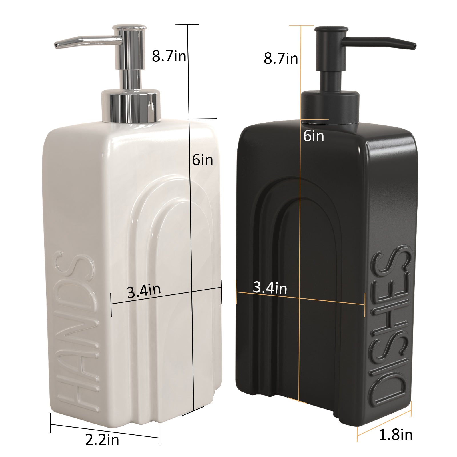 Ceramic Soap Dispenser Set Black and White Modern Embossed Bottles