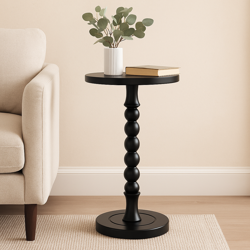 Solid oak wood black accent table