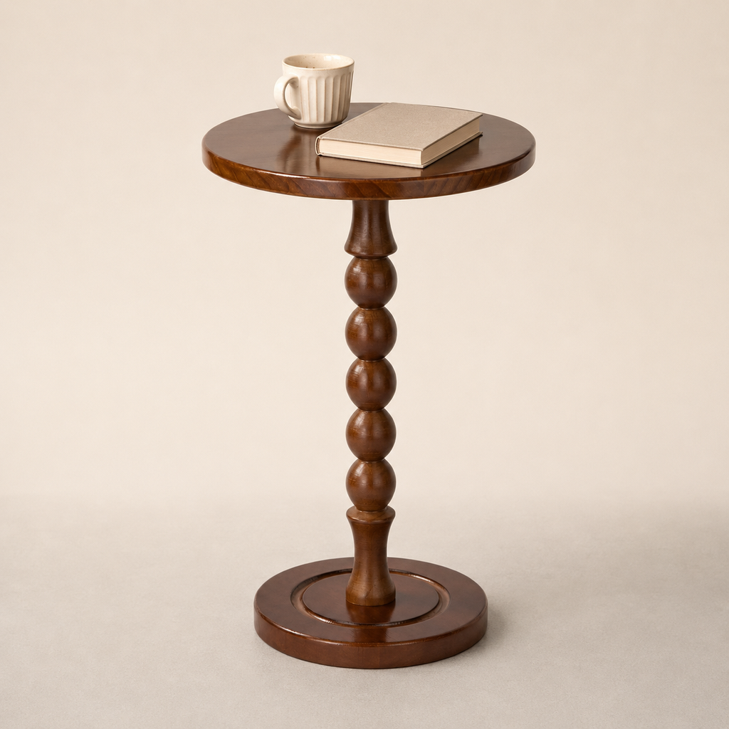 Walnut Brown Beaded Pedestal Drink Table