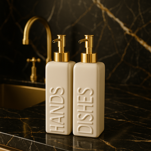 Ceramic Soap Dispenser Set Ivory White