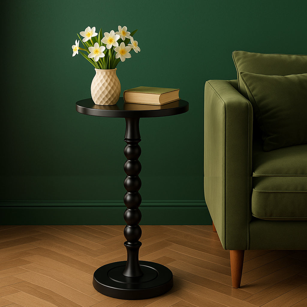 Solid oak wood black accent table