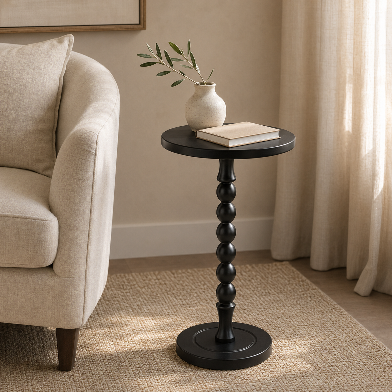 Black Beaded Pedestal Drink Table