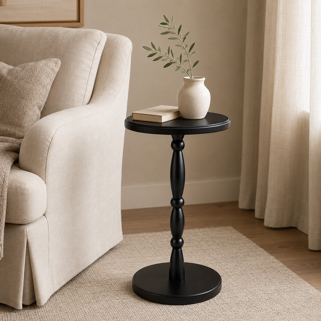 Black Turned Pedestal Drink Table