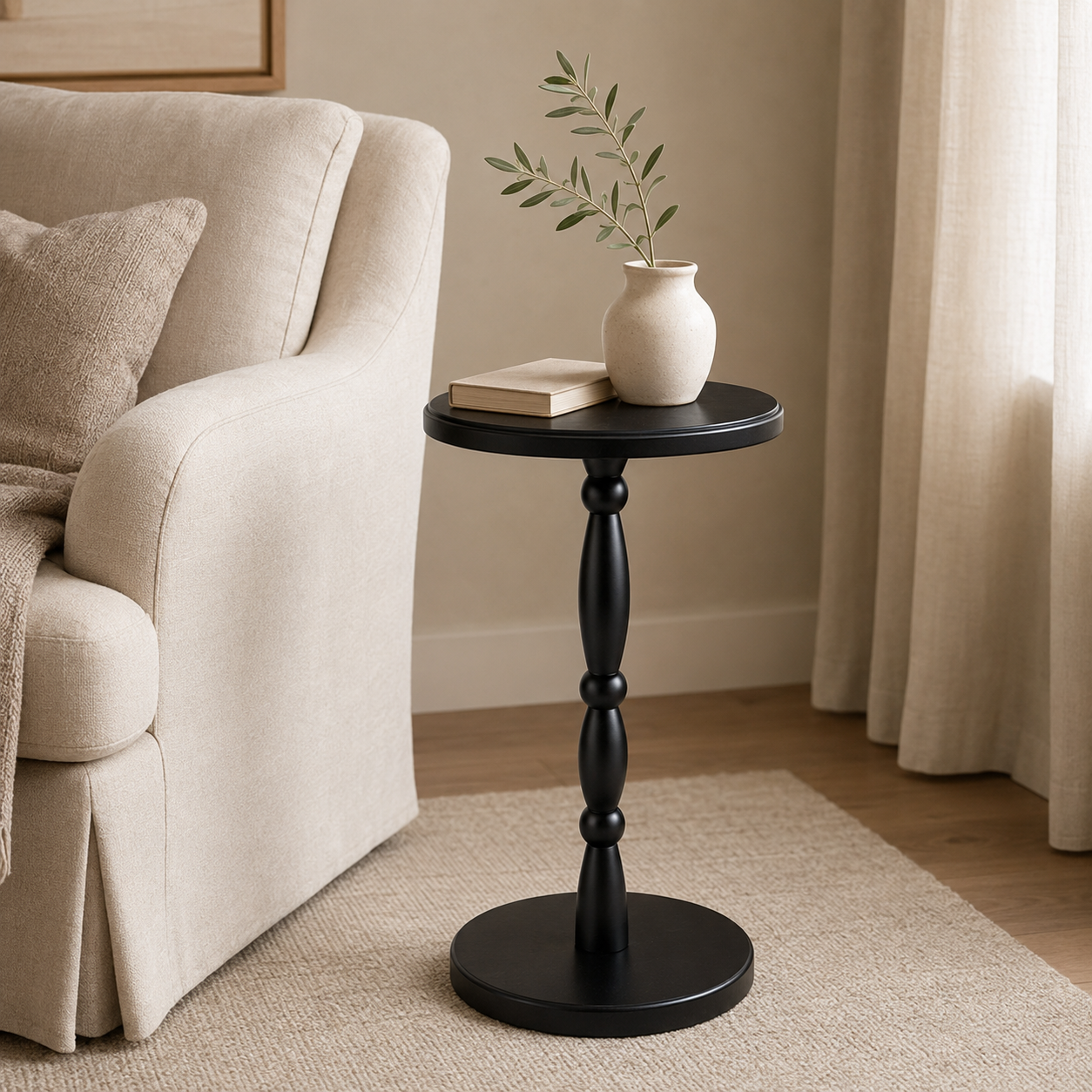 Black Turned Pedestal Drink Table