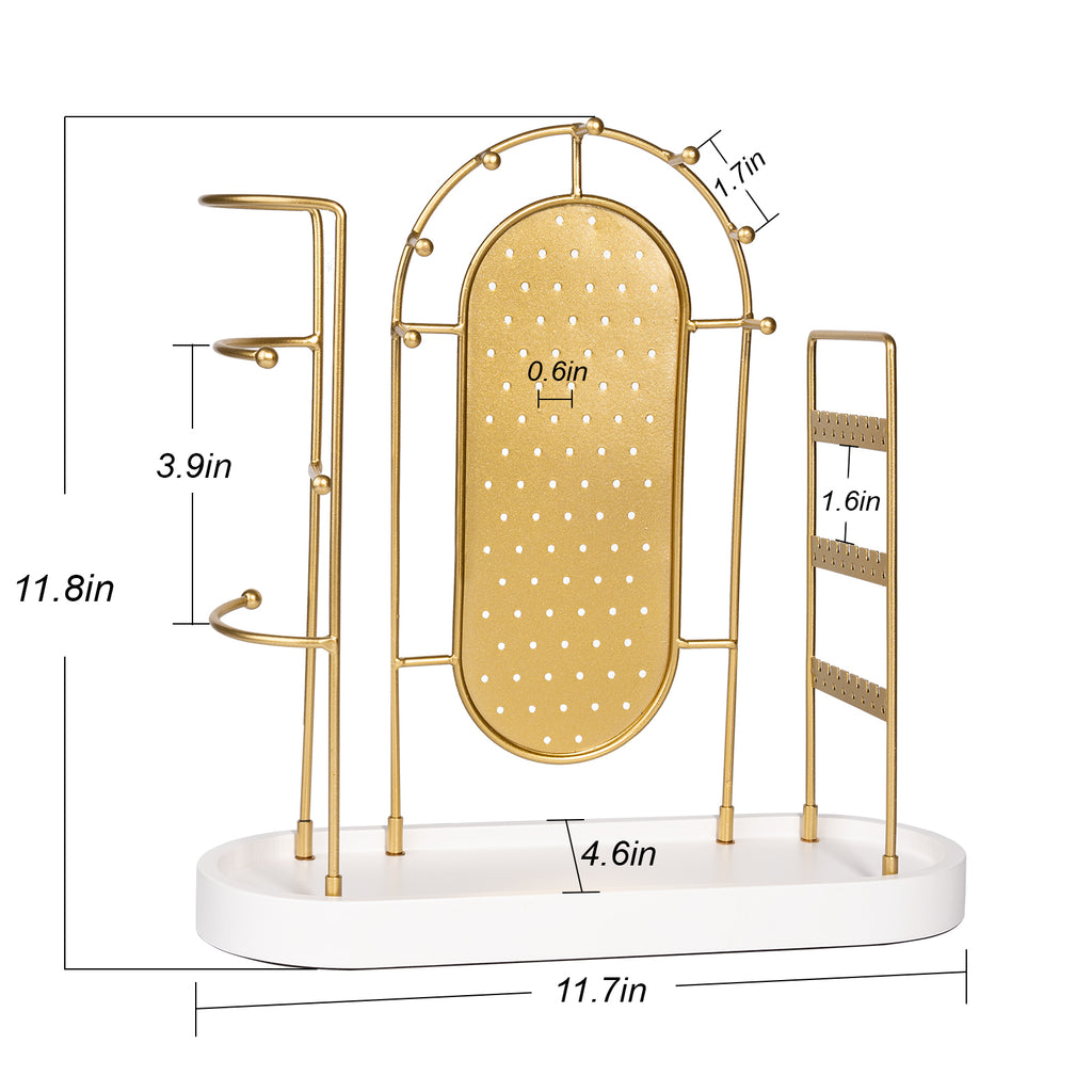 Gold Jewelry Organizer with Tray, Modern Multi-Tiered Necklace Earring Bracelet Stand