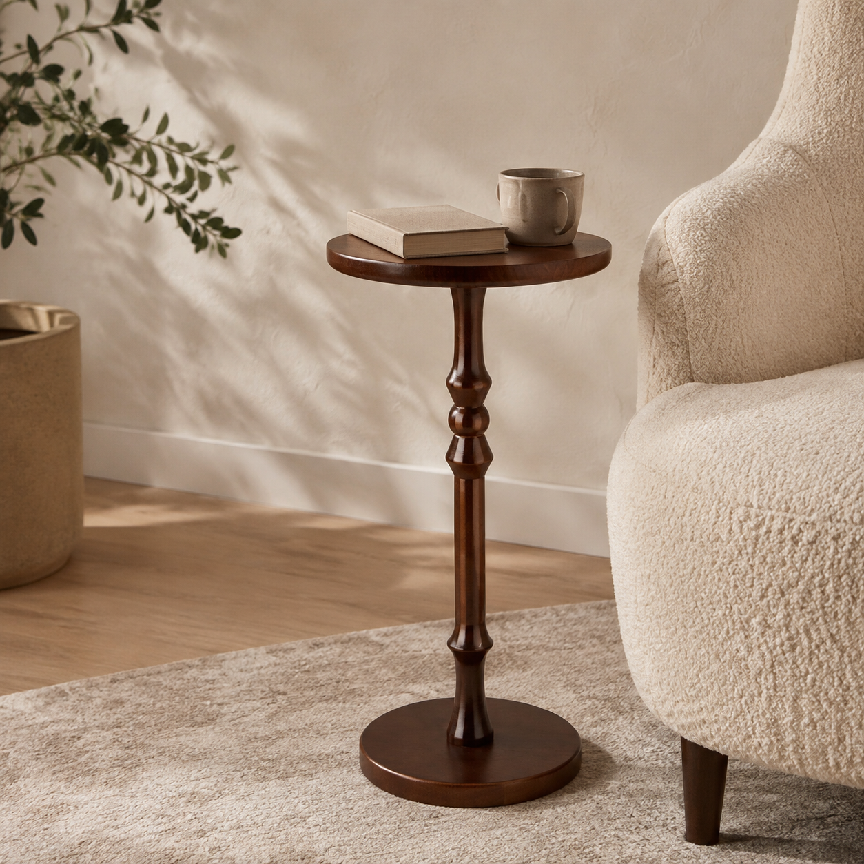 Walnut Brown Turned Pedestal Drink Table