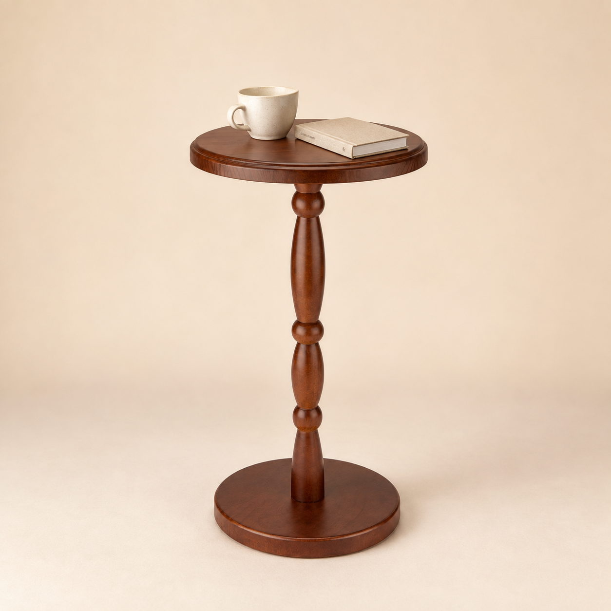 Walnut Brown Solid Wood Pedestal Drink Table