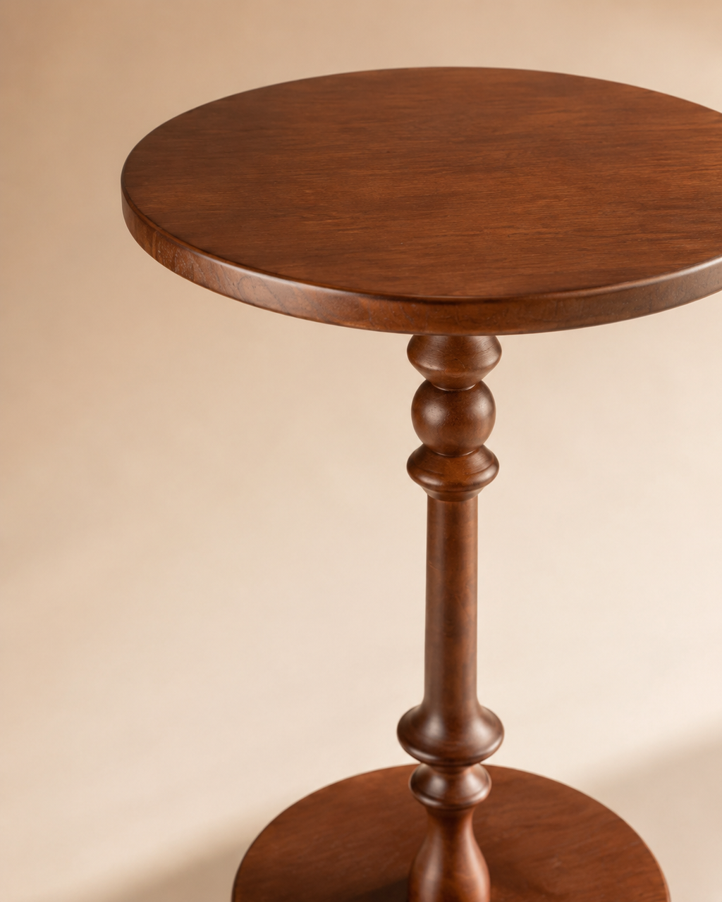 Turned Pedestal Accent Side Table – Walnut Finish