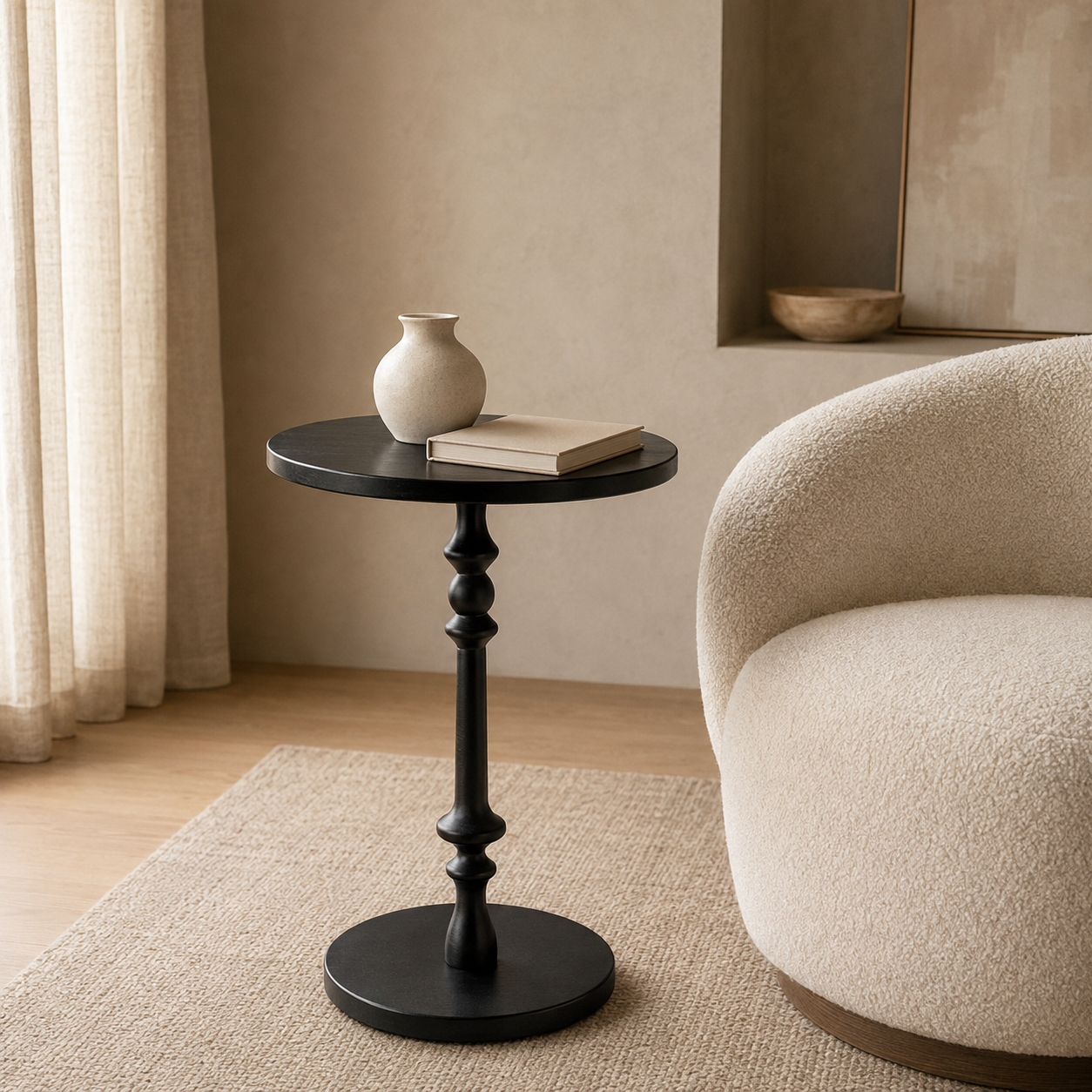 Black Turned Pedestal Accent Side Table