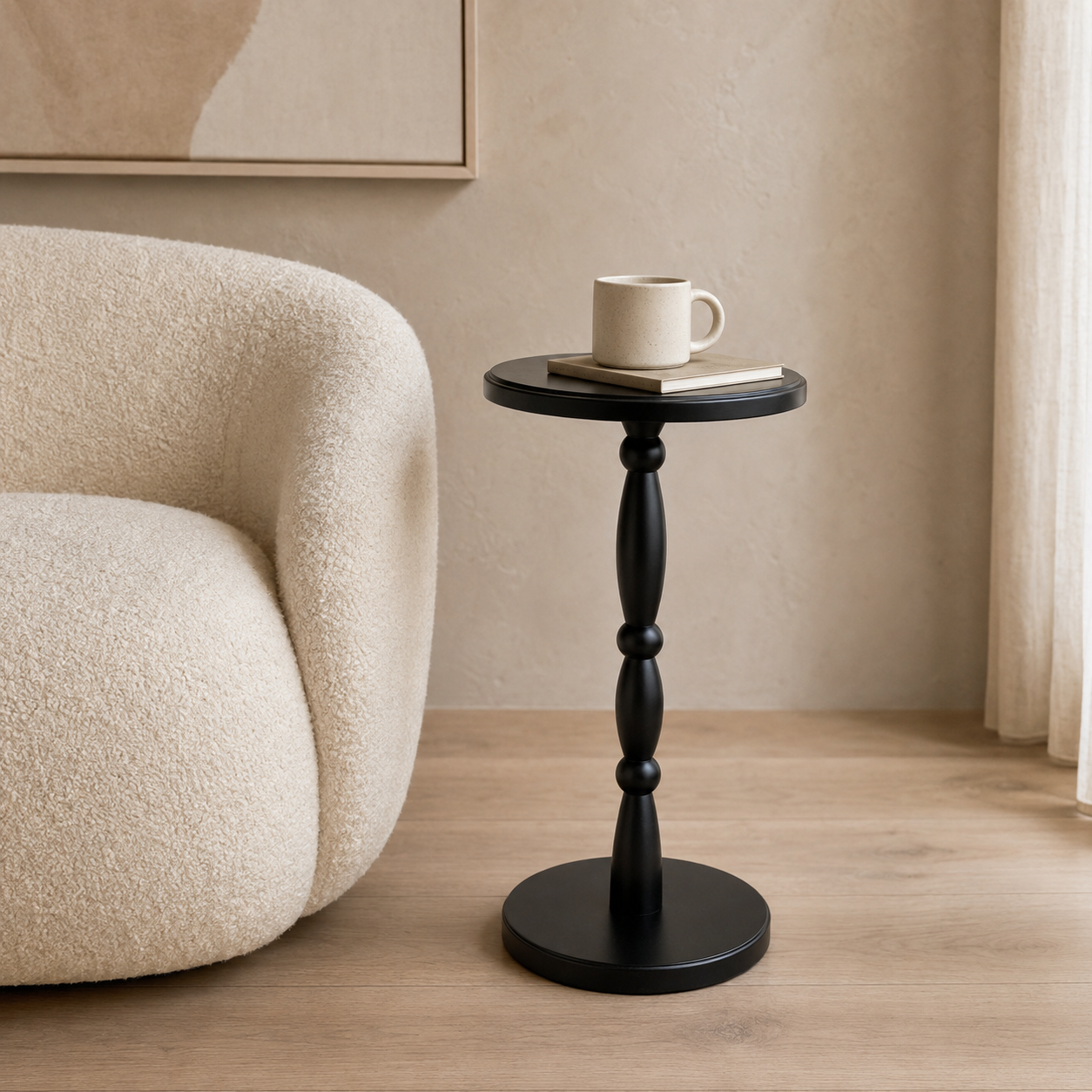 Black Turned Pedestal Drink Table