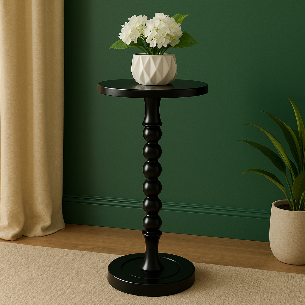 Solid oak wood black accent table