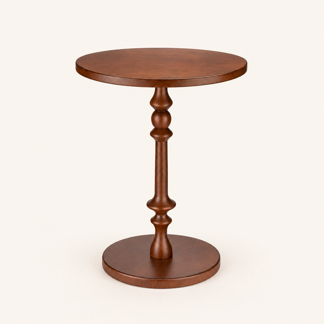 Turned Pedestal Accent Side Table – Walnut Finish