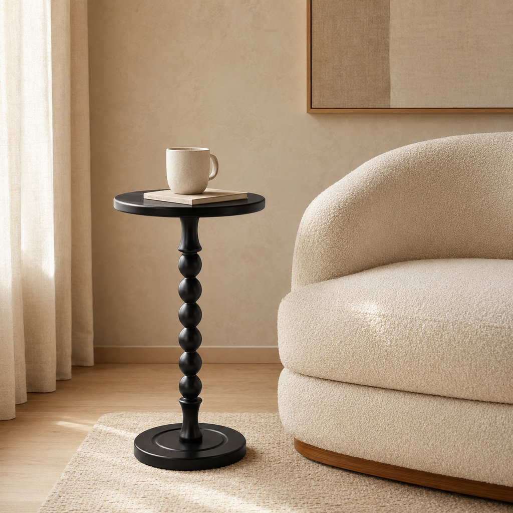 Black Beaded Pedestal Drink Table