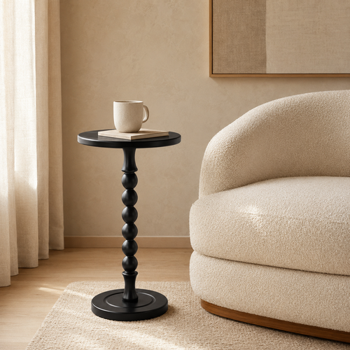 Black Beaded Pedestal Drink Table