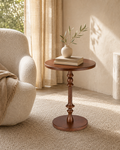 Turned Pedestal Accent Side Table – Walnut Finish