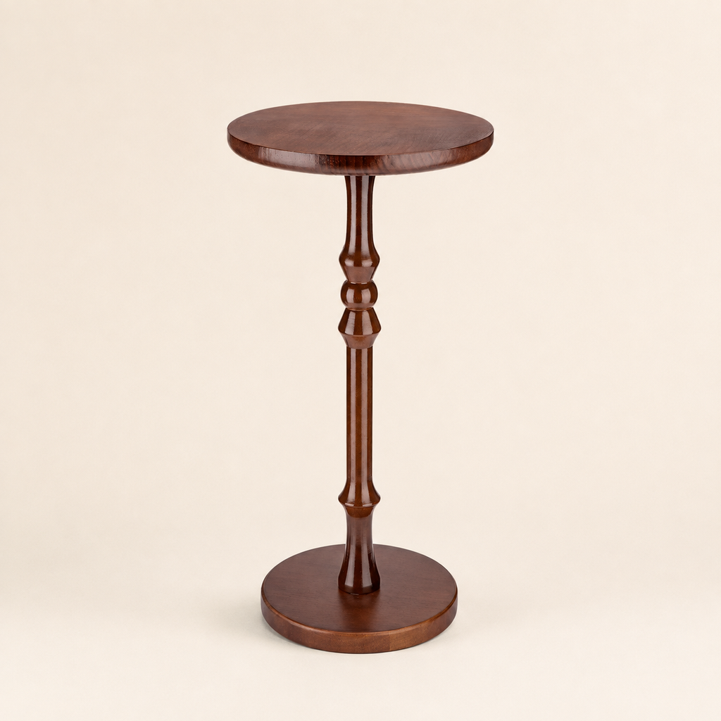 Walnut Brown Turned Pedestal Drink Table