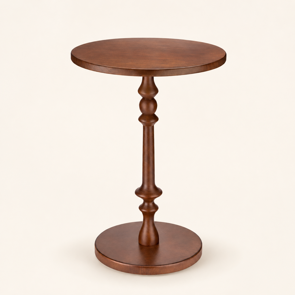 Turned Pedestal Accent Side Table – Walnut Finish