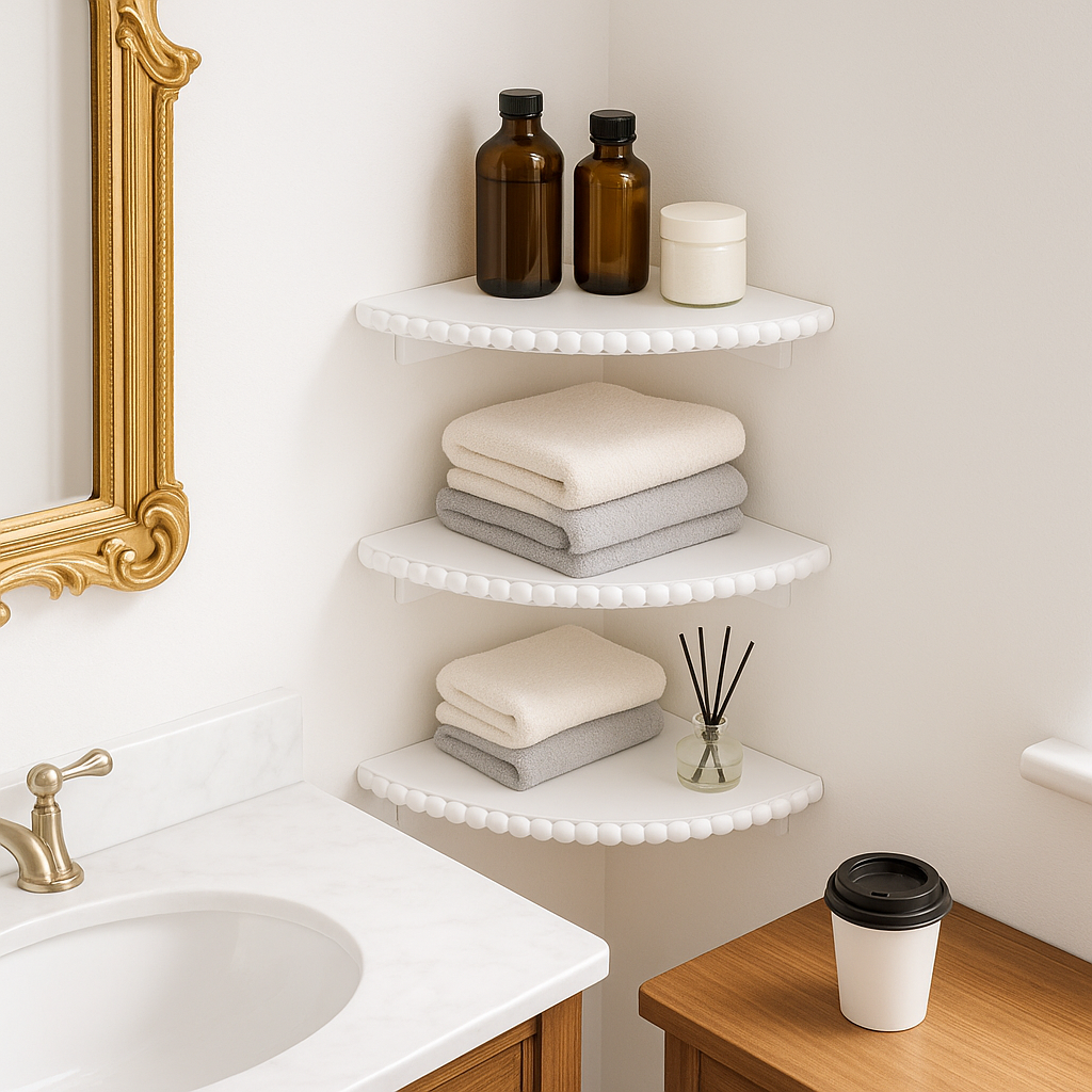 Beaded Corner Wall Shelves, Boho White Floating Shelf, Set of 3